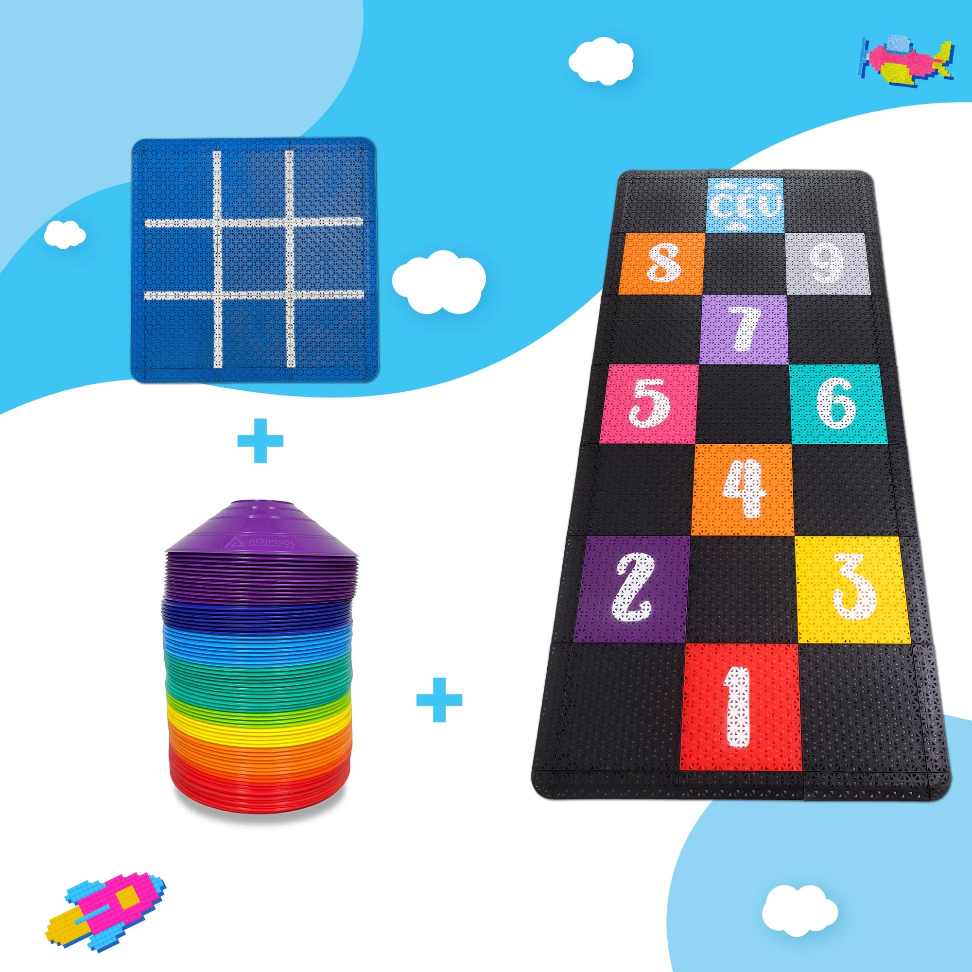 Combo Amarelinha + Jogo da Velha - 50 Cones de Brinde